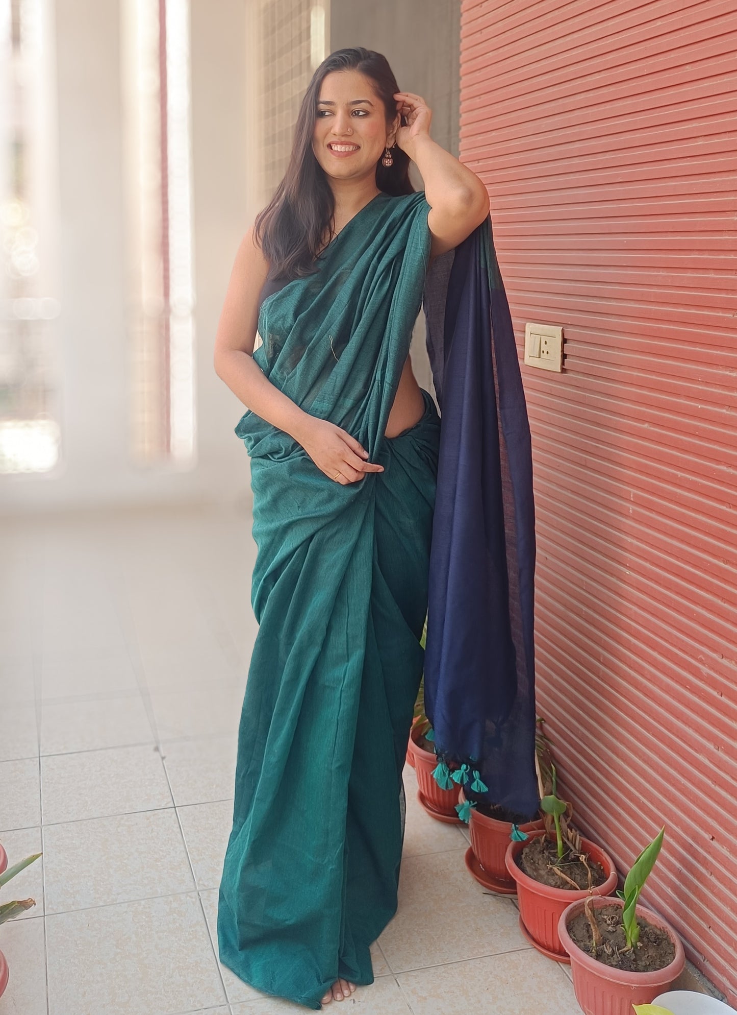 Mayuri -Blue| Khadi Handloom Cotton Saree