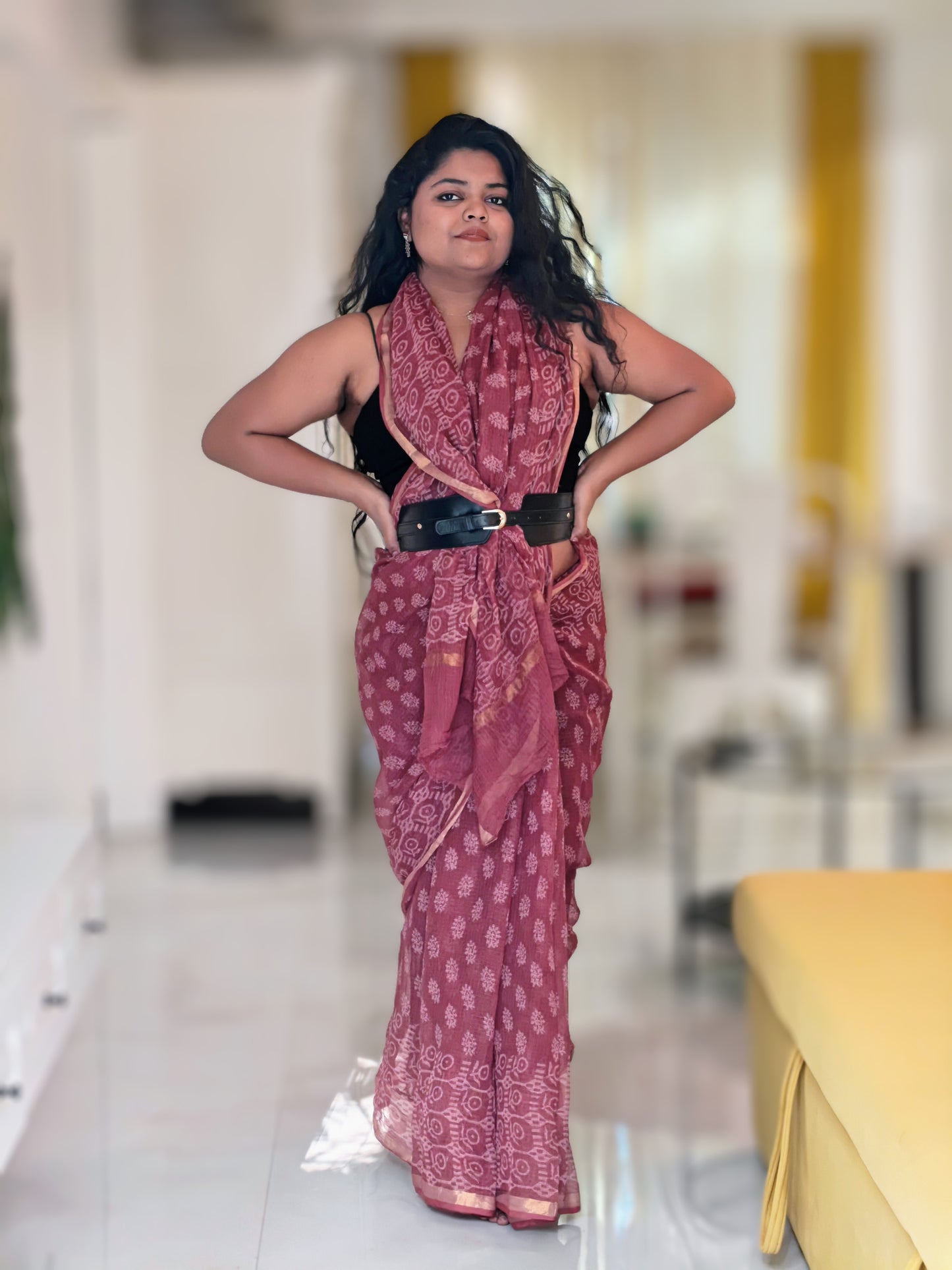 Vaani| Maroon Handblock Kota Doria Saree