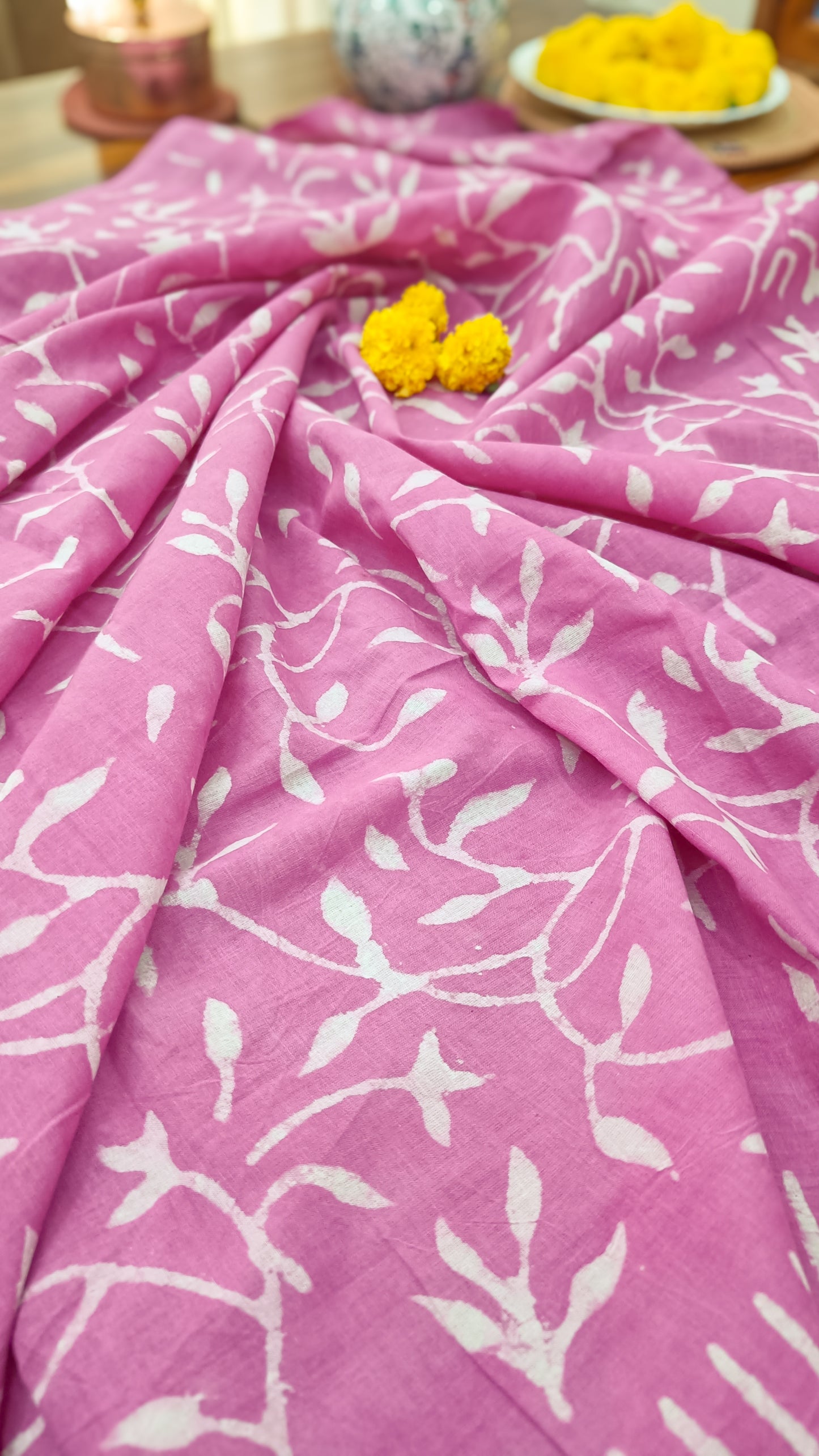 Matching blouse piece included with Fern Blush saree, featuring soft hues and a simple design, available at Phulwari Bazaar