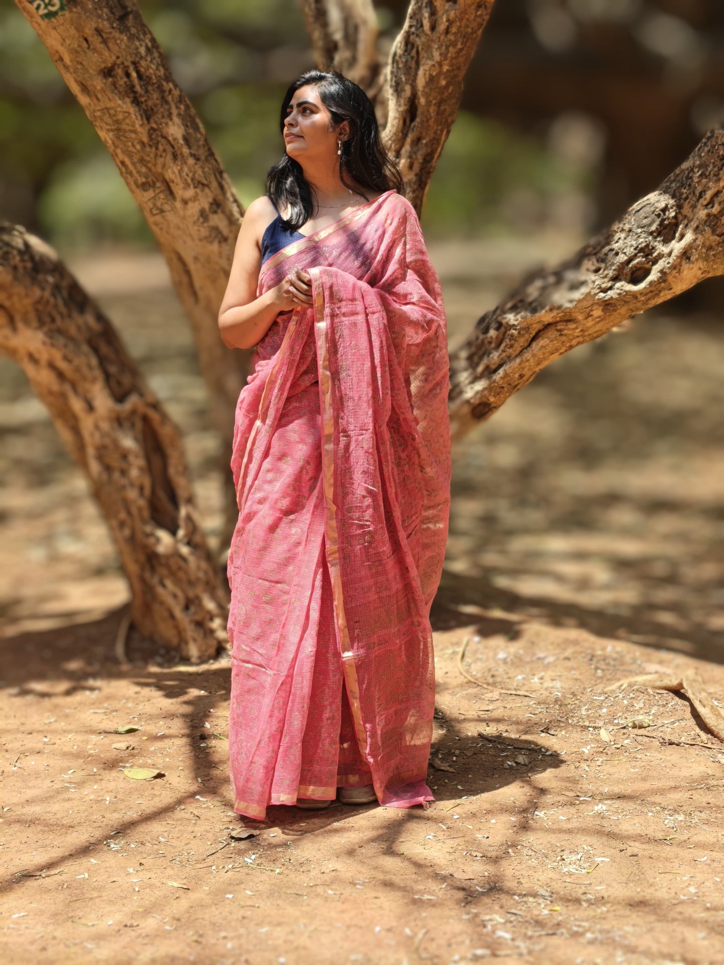 White vine print on blush pink Kota Doria saree pallu in soft cotton texture by Phulwari Bazaar