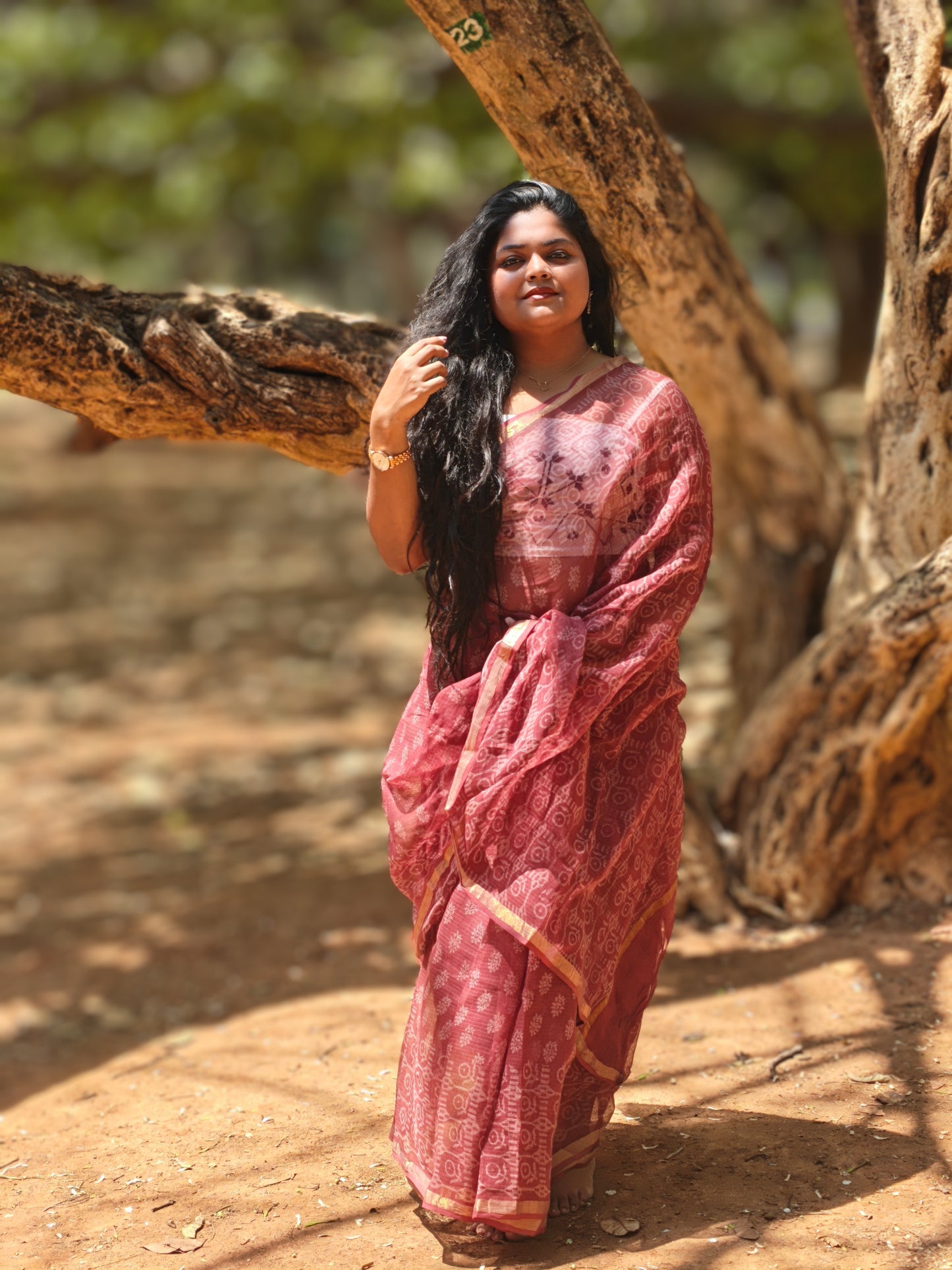 Vaani| Maroon Handblock Kota Doria Saree