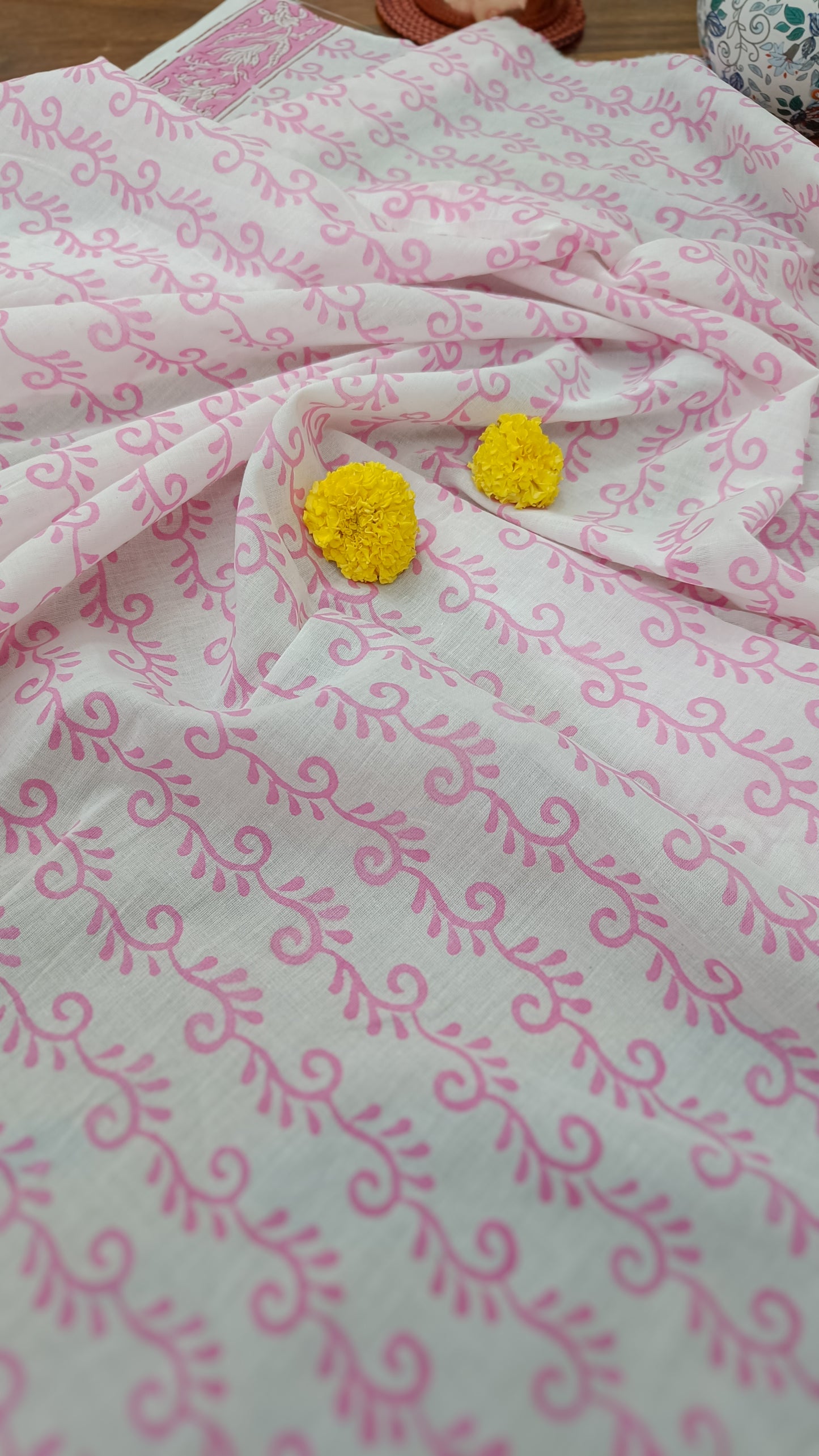 Rosy Bloom handprinted blouse piece in matching color, available at Phulwari Bazaar