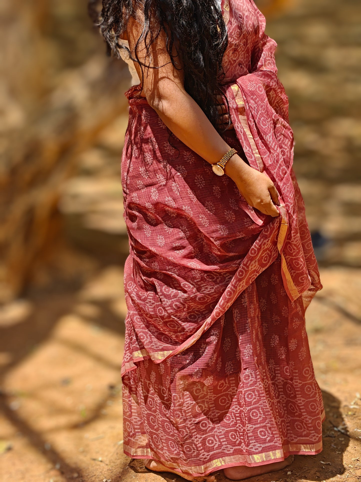 Vaani| Maroon Handblock Kota Doria Saree