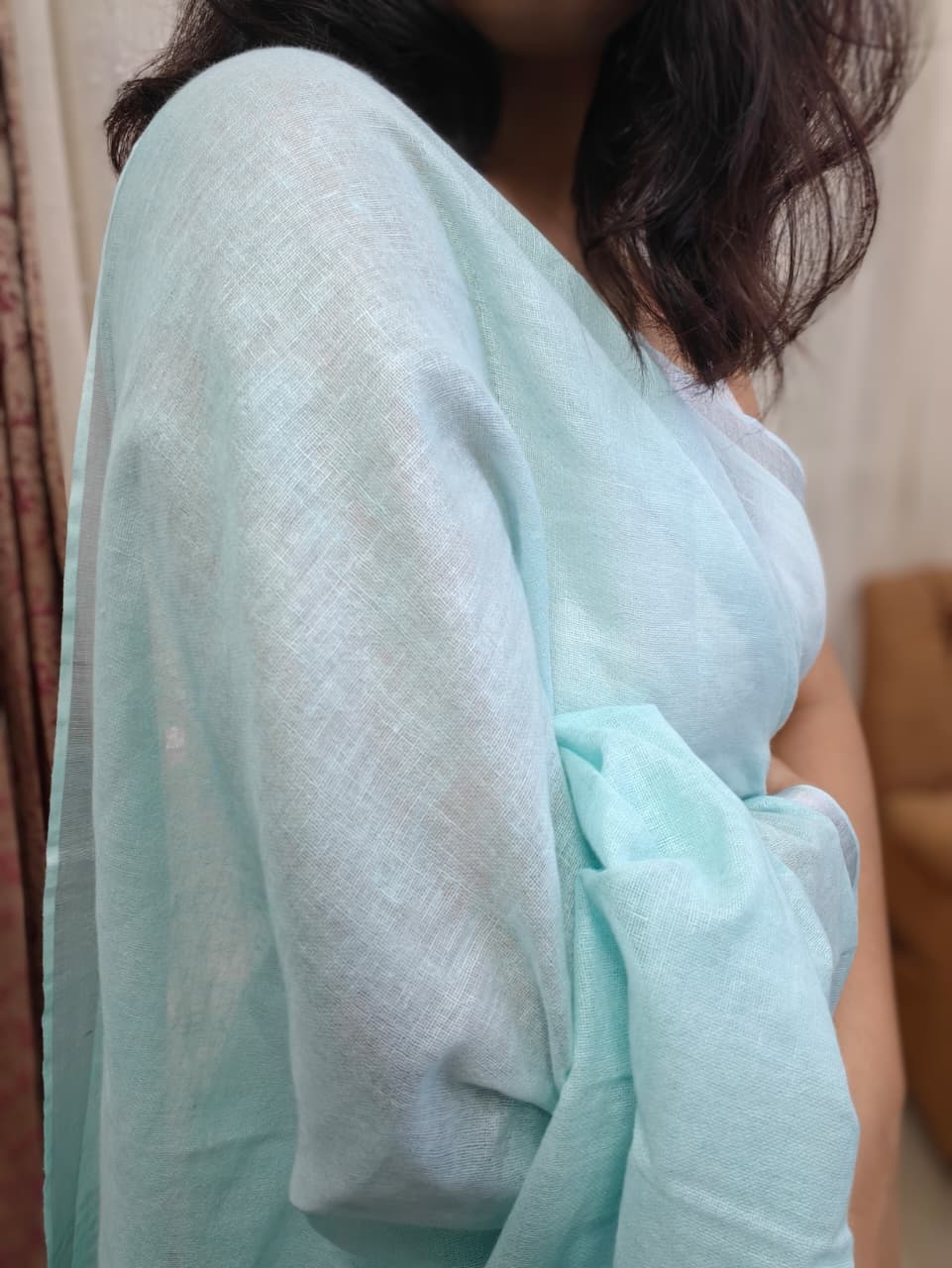 Sagarika| Aqua Blue & Silver Handloom Linen Saree