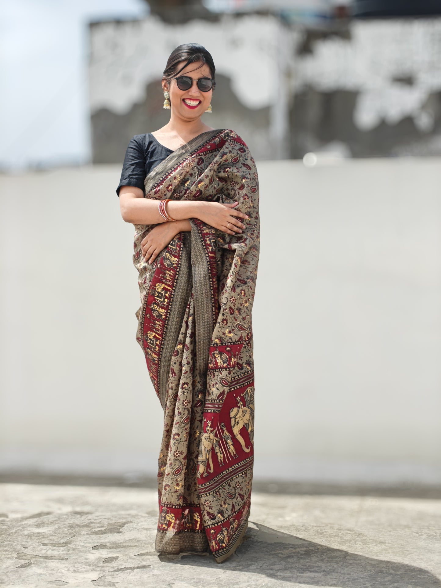 Nayantara handcrafted bamboo silk saree with Sanganer block print, elegant ethnic saree for special occasions| Phulwari Bazaar