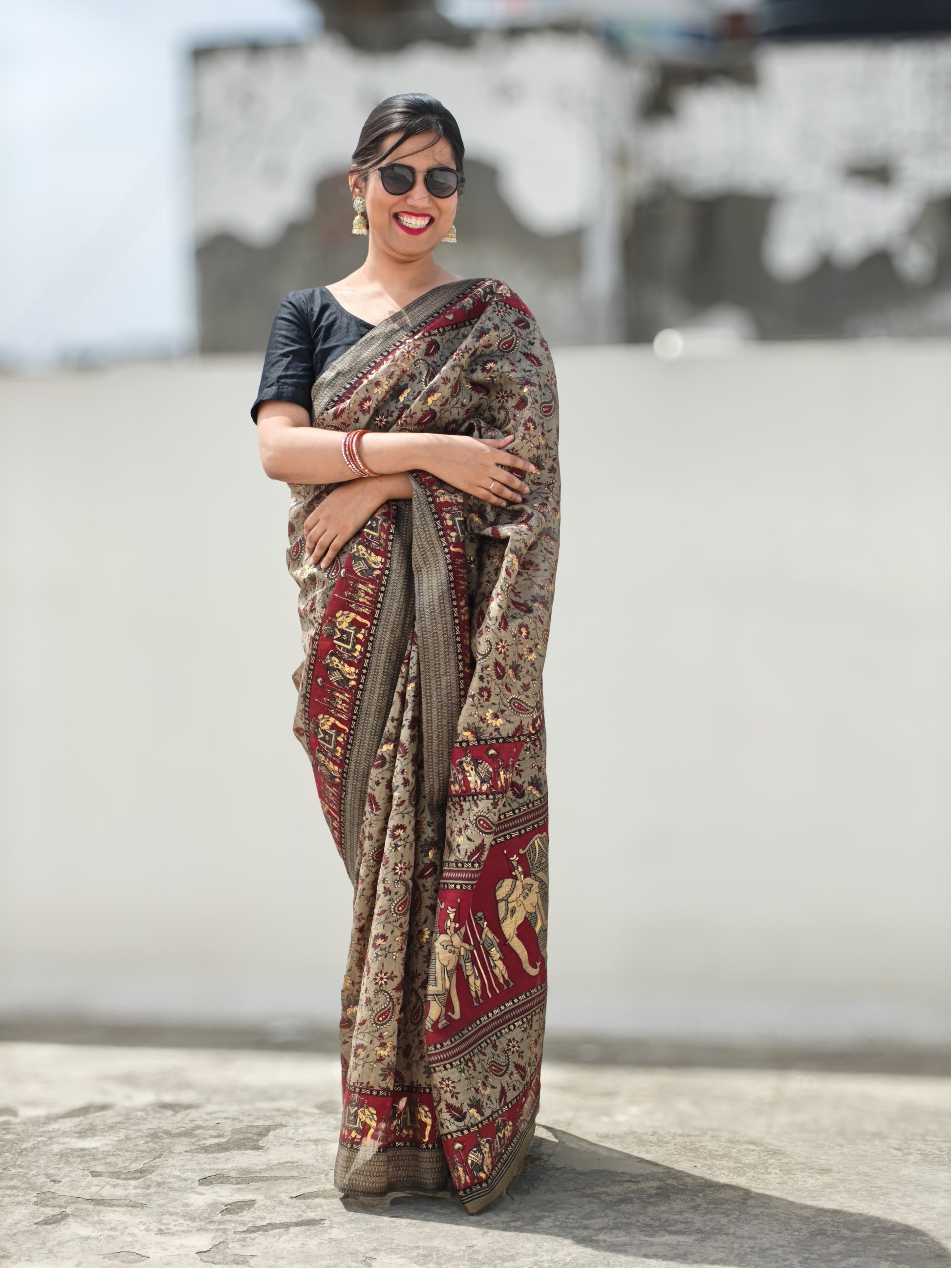Nayantara handcrafted bamboo silk saree with Sanganer block print, elegant ethnic saree for special occasions| Phulwari Bazaar