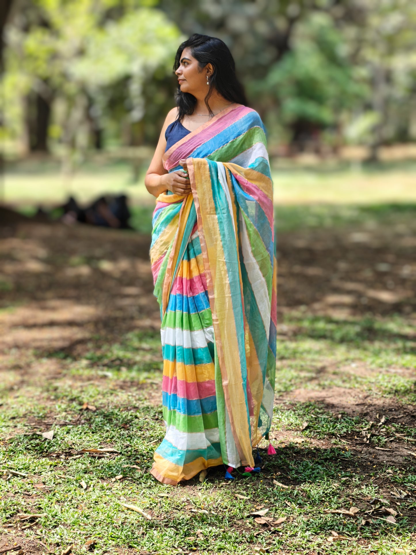 Lightweight cotton saree in pink, blue, green, yellow