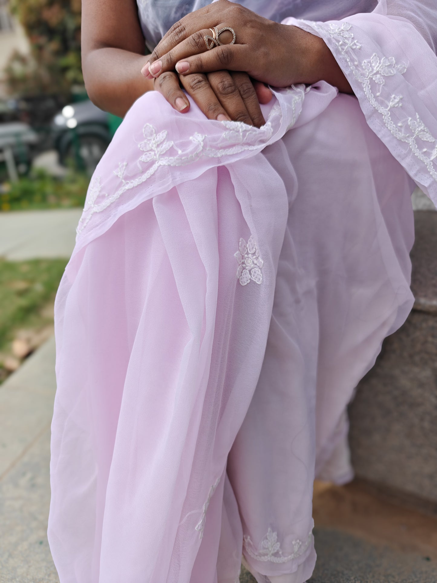 Inaya| Blush Pink Chikankari Hand-embroidered Georgette Saree