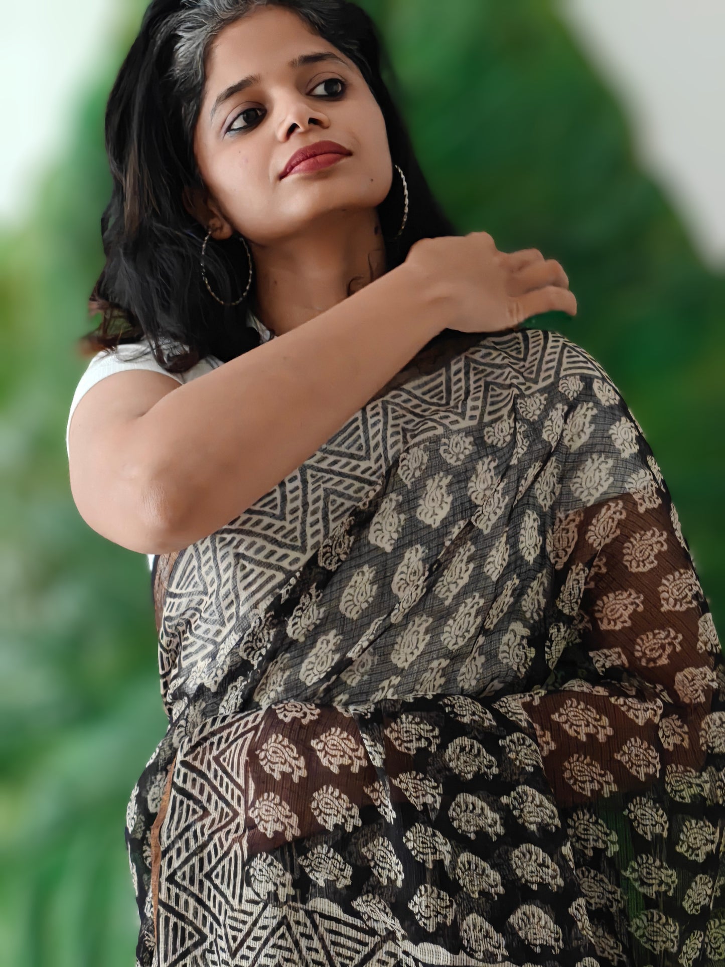 Maati| Black & Earthy Red Handblocked Kota Doria Saree