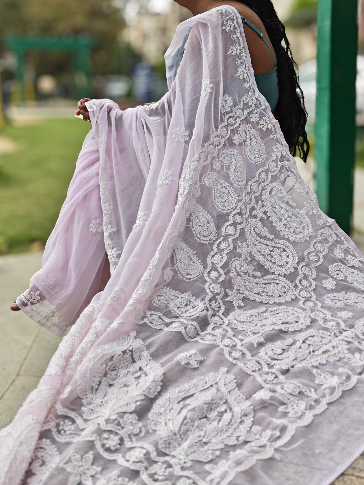 Inaya| Blush Pink Chikankari Hand-embroidered Georgette Saree