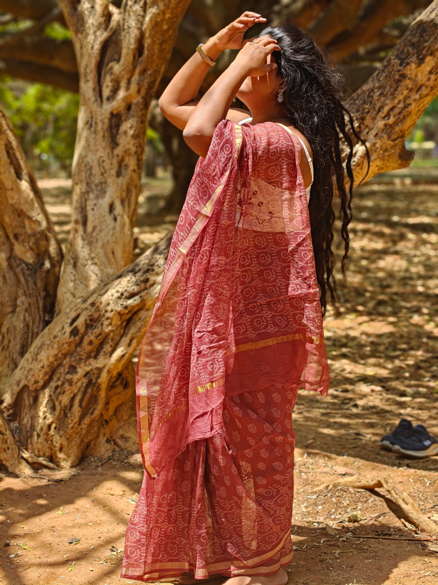 Vaani| Maroon Handblock Kota Doria Saree
