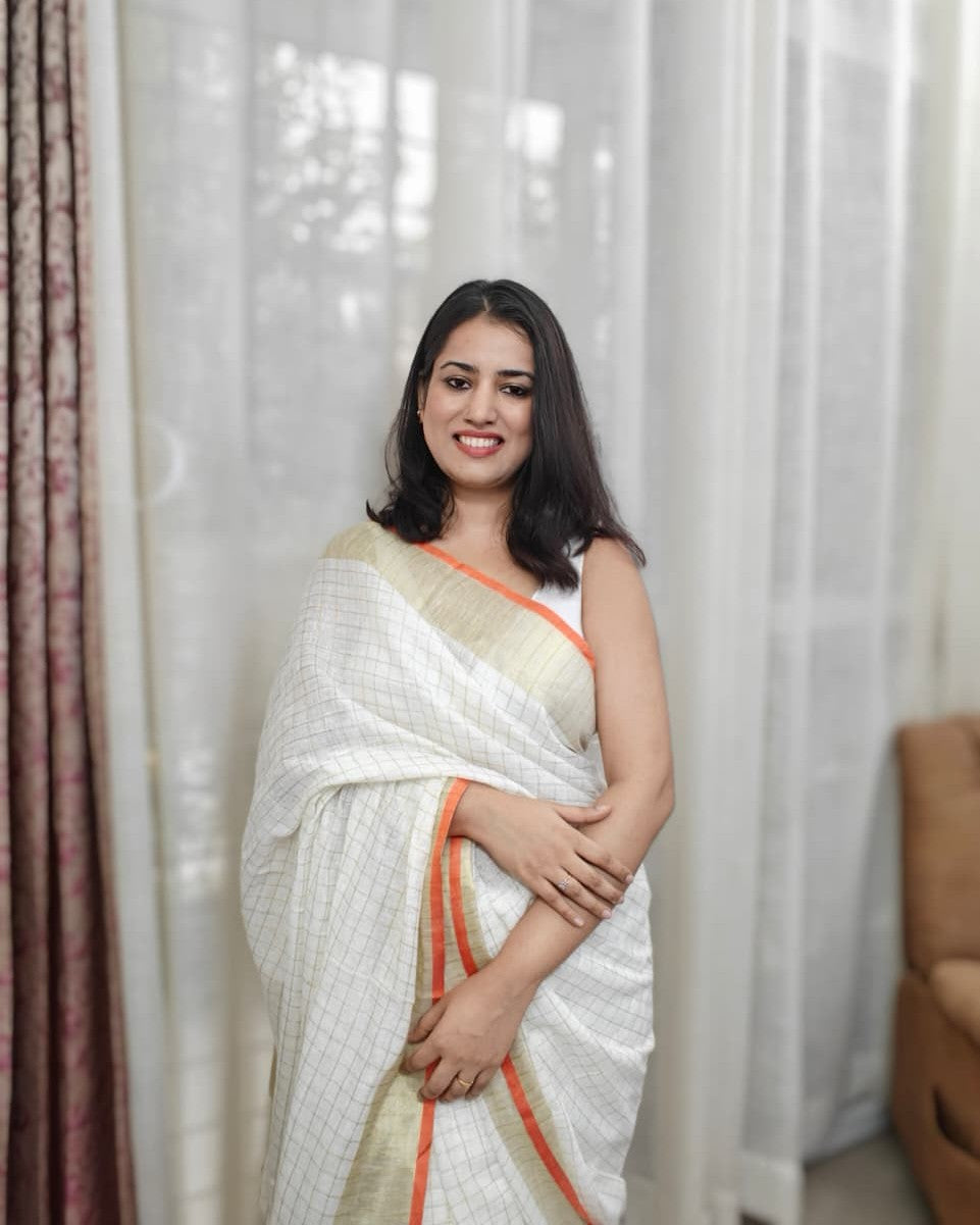 Saanvi| Off White Handloom Linen Saree